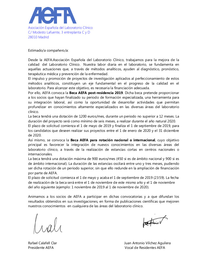 carta informativa becas 2019