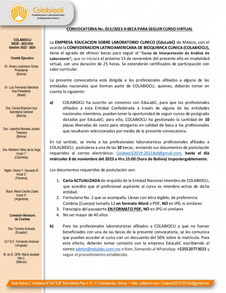 Convocatoria a beca No. 015-2023 para un curso virtual